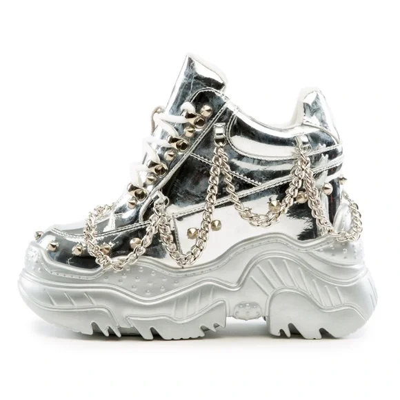 ANTHONY WANG silver space candy dollskill hidden heel platform sneaker shoe edm - Picture 7 of 8